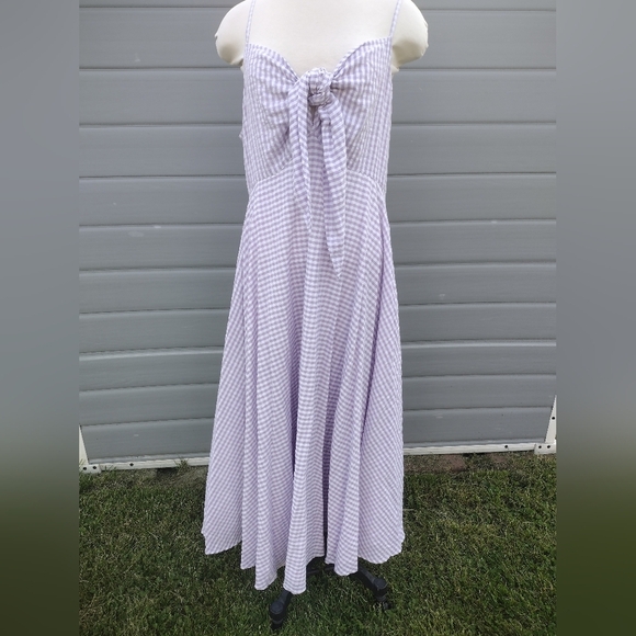 Rujuta Sheth Stella Dress Womens Large Ube Chex Cottagecore Prairie Boho - Picture 2 of 11
